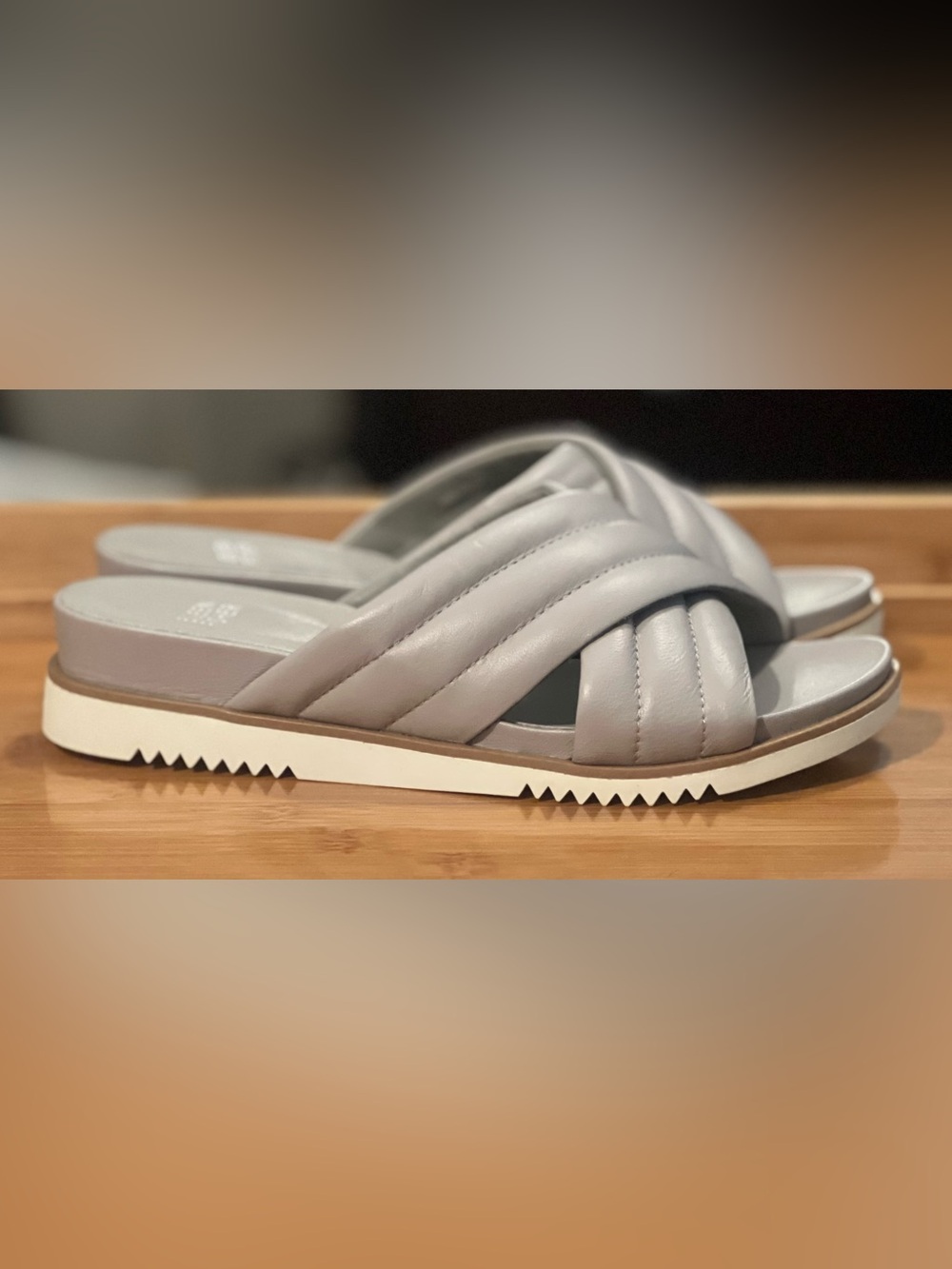 Eileen Fisher Kye Napa Leather Slide Sandal - Cloud Grey